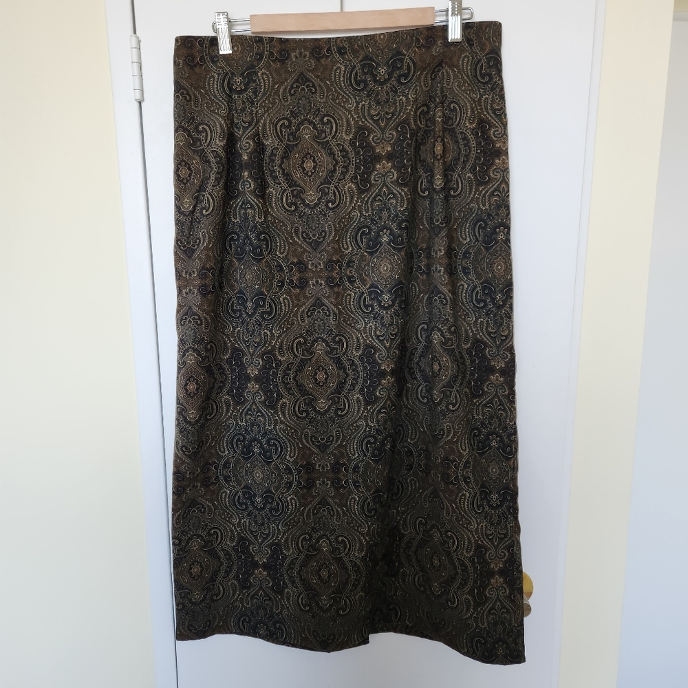 Vintage Briggs Dark Green Paisley Velvet Maxi Skirt